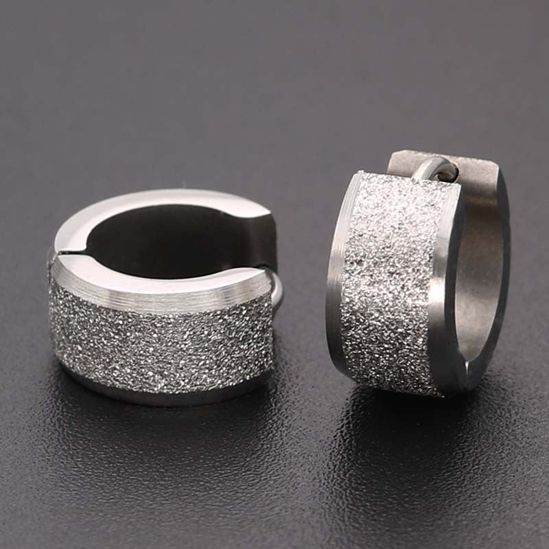 Simple Light Luxury Titanium Steel Thick Wire Diameter Frosted Earrings