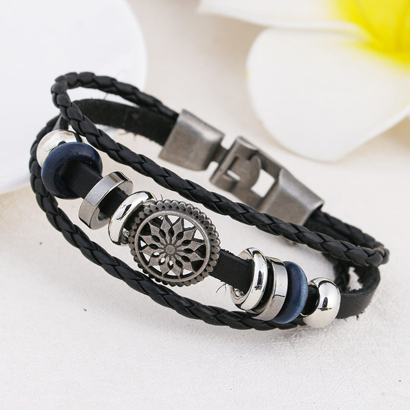 Women's & Men's Alloy Beads Handmade Woven Leather String Bracelet