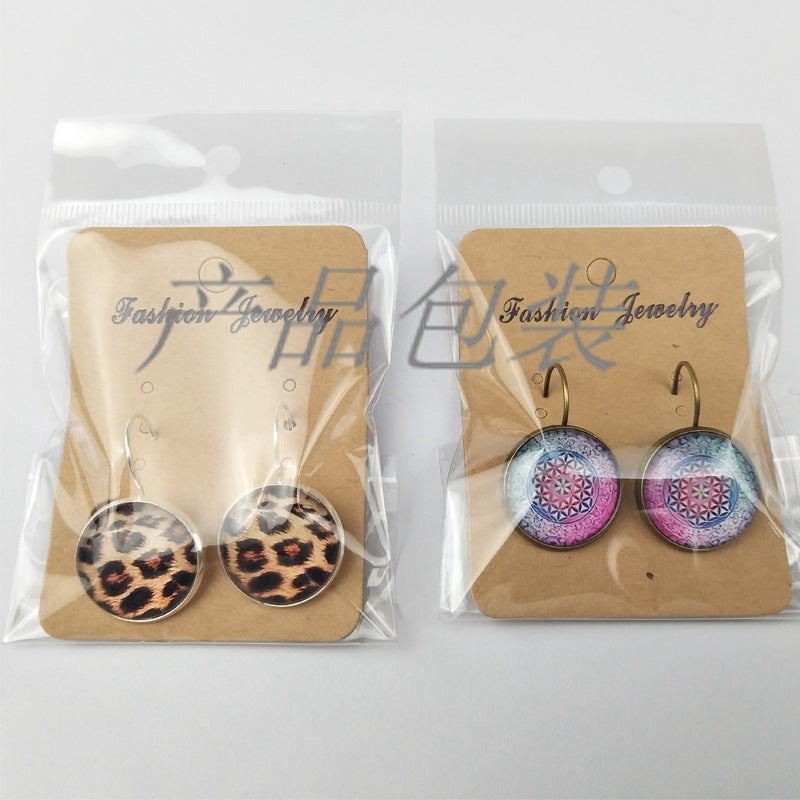 Hook Time Stone Feather Vintage Glass Stud Earrings