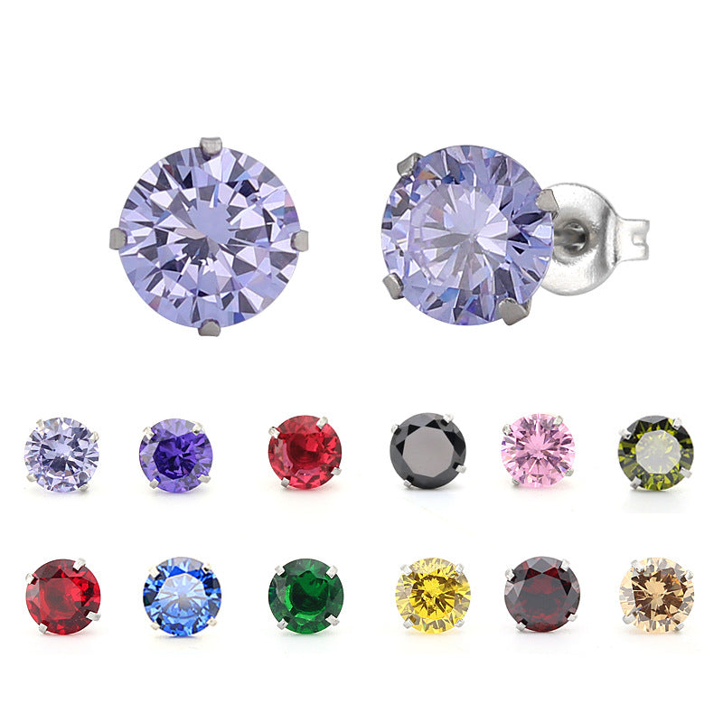 Titanium Steel Four Claw Crystal Color Zircon Thin Rings