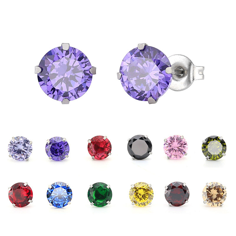 Titanium Steel Diamond Stainless Electroplated Color Stud Earrings