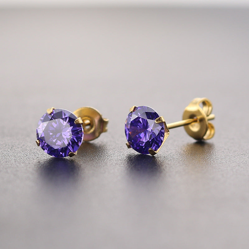 Titanium Steel Four Claw Crystal Color Zircon Thin Rings