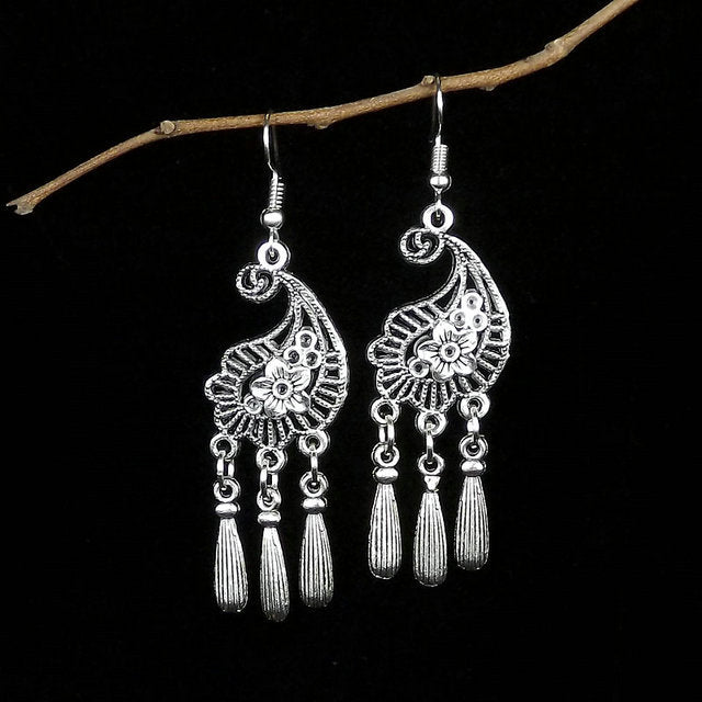 Retro National Style Small Handmade Tibetan Sier Earrings