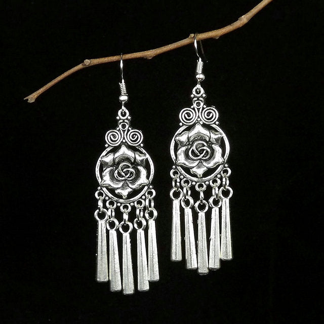 Retro National Style Small Handmade Tibetan Sier Earrings
