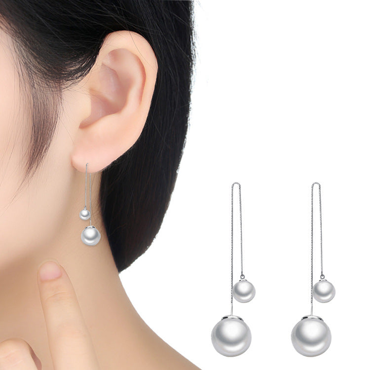 Women's Sterling Sier Big Small Balls Two Sides Pearl For Simple Ear Line