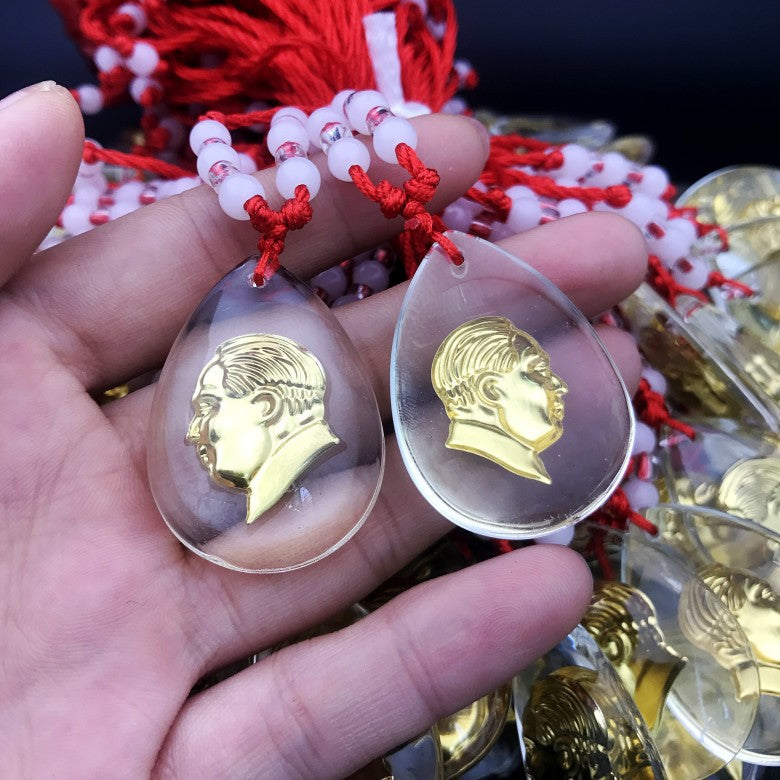 Transparent Crystal Chairman Mao Gold Inlaid Pendants