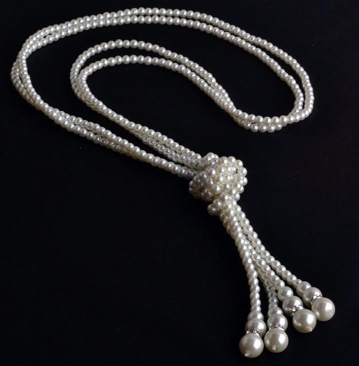 Women's Korean Style Long Pearl Knotted Sweater Necklaces