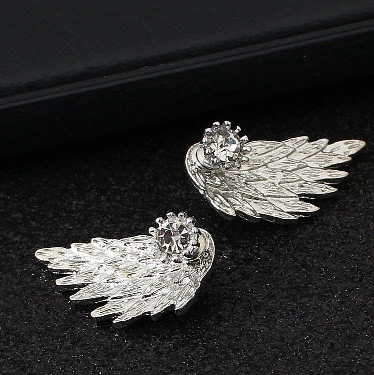 Retro Three-dimensional Angel Wings Feather Diamond Earrings