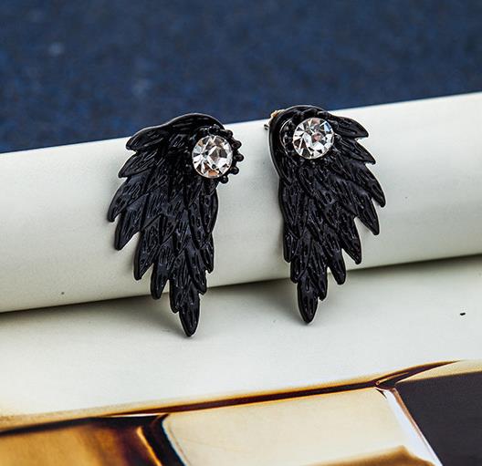 Retro Three-dimensional Angel Wings Feather Diamond Earrings