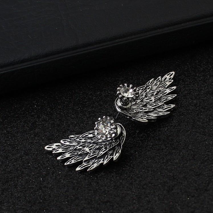 Retro Three-dimensional Angel Wings Feather Diamond Earrings