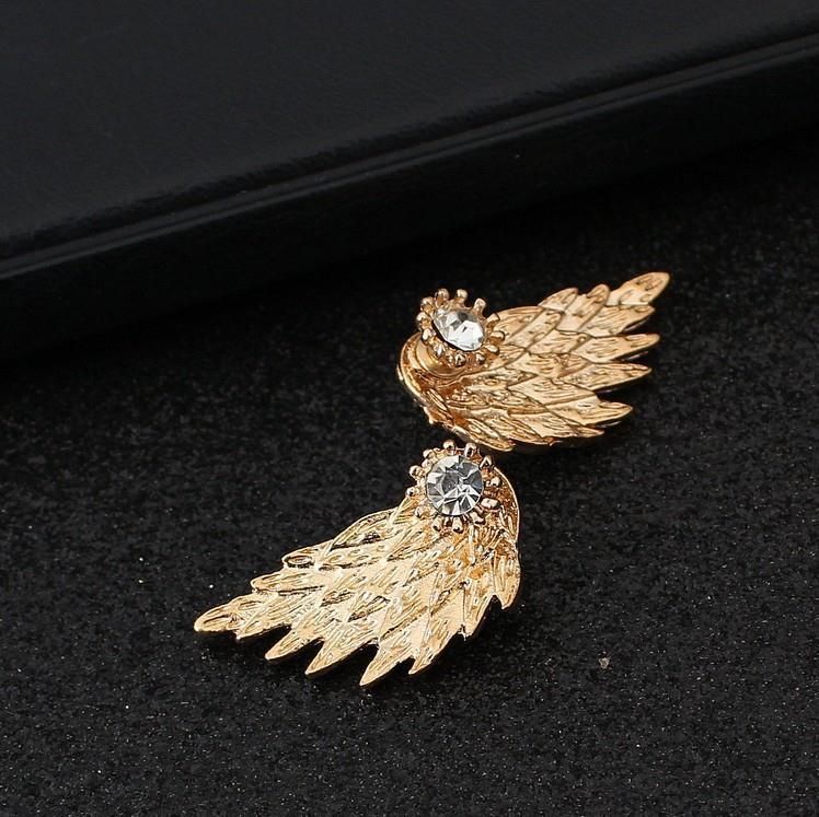 Retro Three-dimensional Angel Wings Feather Diamond Earrings