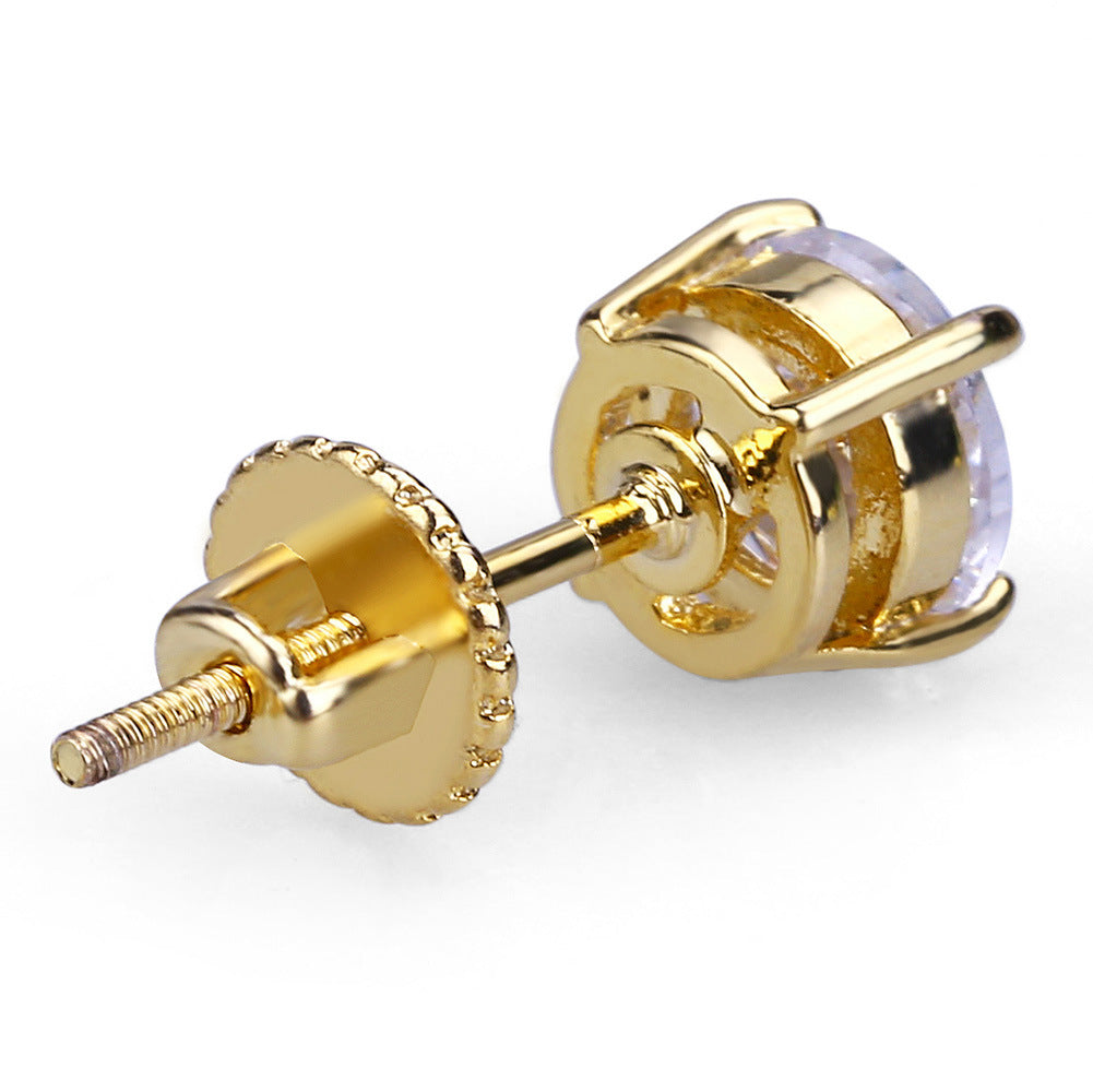 Hip Hop Gold Plated Micro Inlaid Stud Earrings