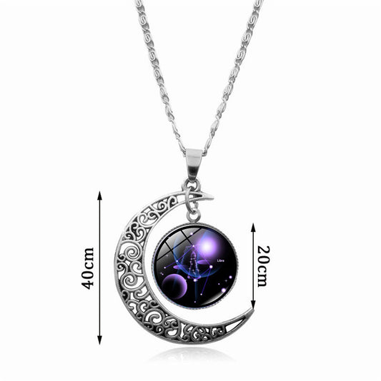 Women's Gem Cabochon Accessories Sier Moon Clavicle Necklaces