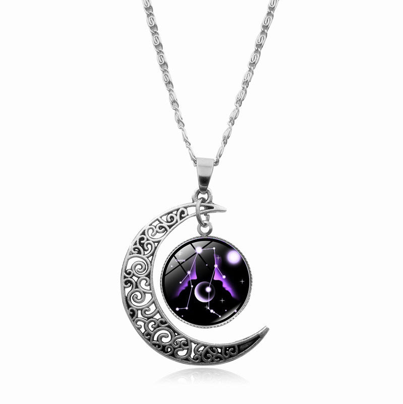 Women's Gem Cabochon Accessories Sier Moon Clavicle Necklaces