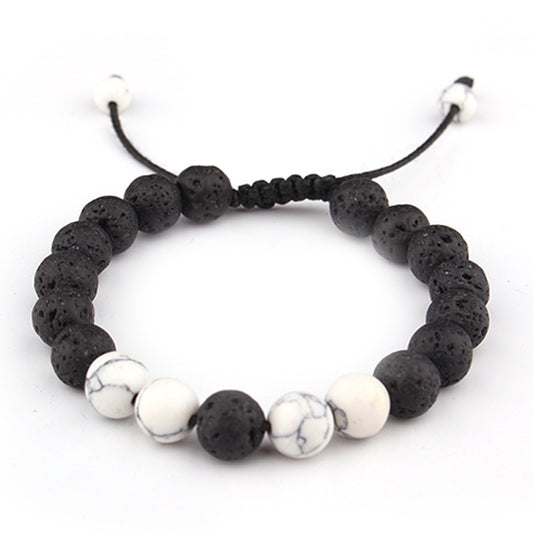 Couple Cover Beads Volcanic Rock White Turquoise Handmade Bracelet