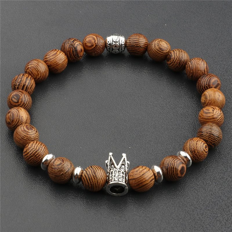 Wood Grain Crown Beads String Graceful Bracelet