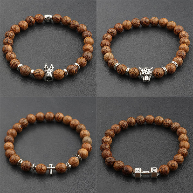 Wood Grain Crown Beads String Graceful Bracelet