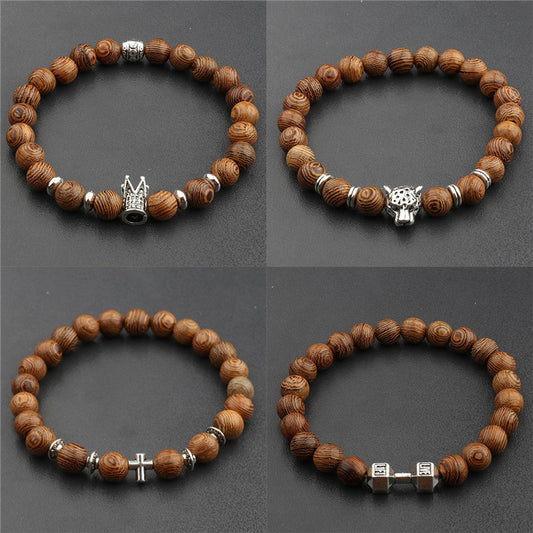 Wood Grain Crown Beads String Graceful Bracelet