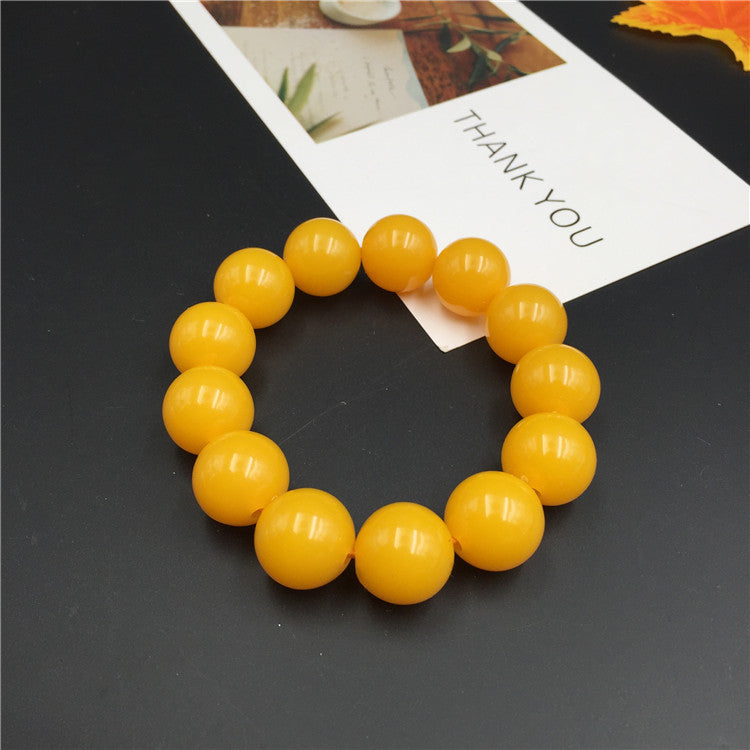 Men's Yellow Chicken Grease Female Buddha Beads Golden Round Bracelet