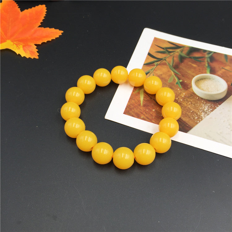 Men's Yellow Chicken Grease Female Buddha Beads Golden Round Bracelet