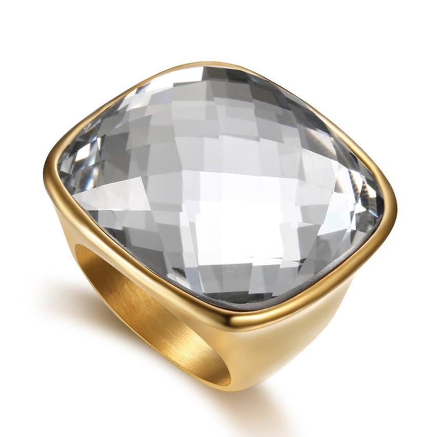 Women's High-grade Square Elegant Gemstone Stainless Steel Rings