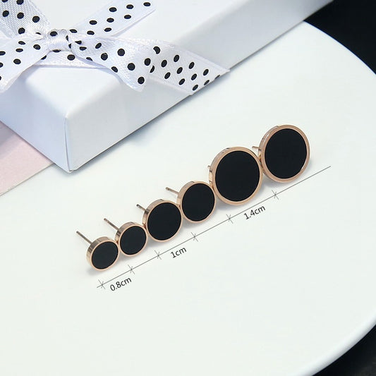 Women's Simple Black Round Rose Gold Titanium Earrings