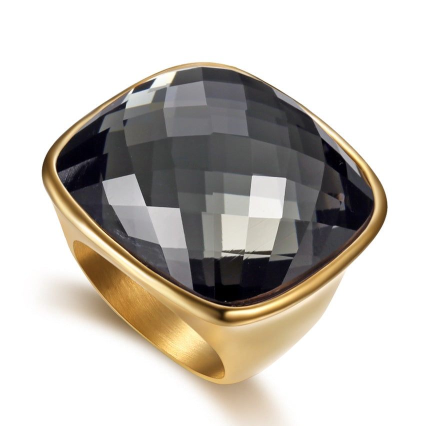 Women's High-grade Square Elegant Gemstone Stainless Steel Rings