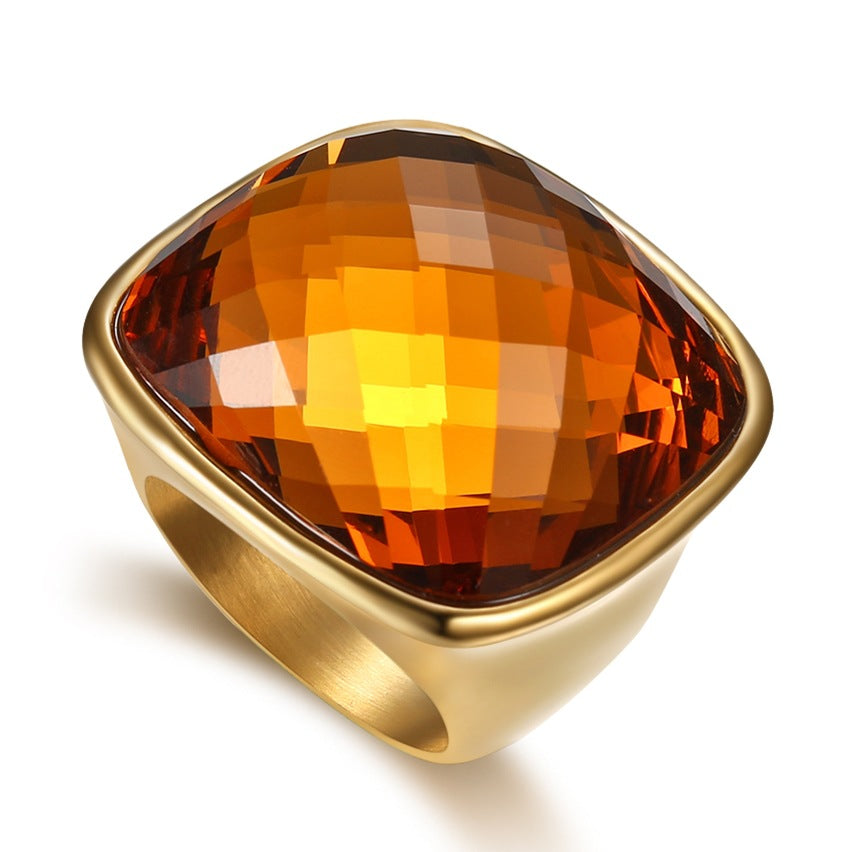 Women's High-grade Square Elegant Gemstone Stainless Steel Rings