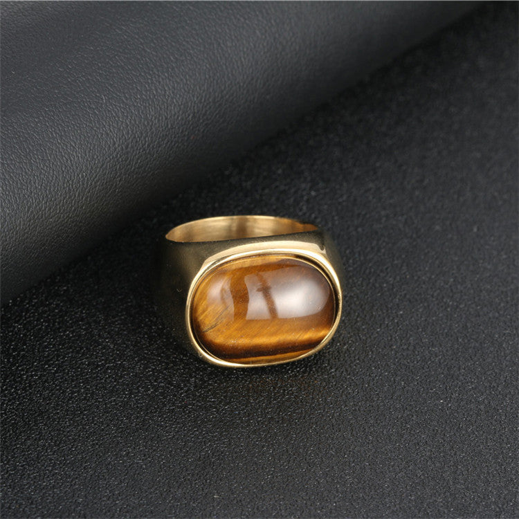 Women's & Men's Stainless Steel Tigereye Fashion Titanium Oval Ring