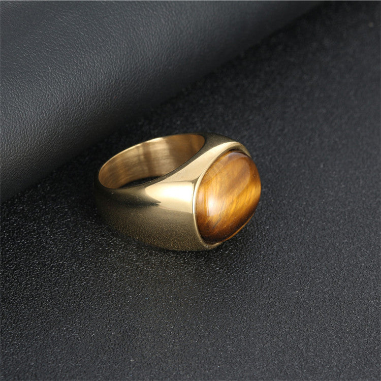 Women's & Men's Stainless Steel Tigereye Fashion Titanium Oval Ring