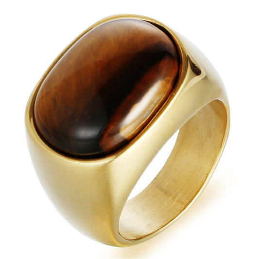 Women's & Men's Stainless Steel Tigereye Fashion Titanium Oval Ring