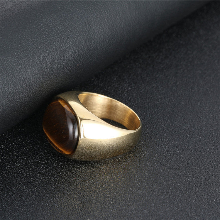 Women's & Men's Stainless Steel Tigereye Fashion Titanium Oval Ring