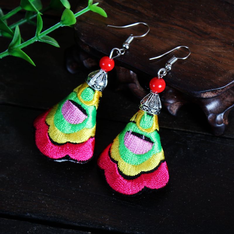 Yunnan National Style Fabric Embroidered Embroidery Earrings