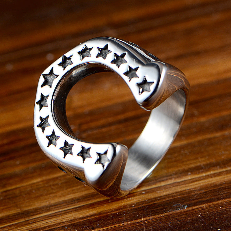 Men's Stainless Steel Six-pointed Star Domineering Five-pointed Ring
