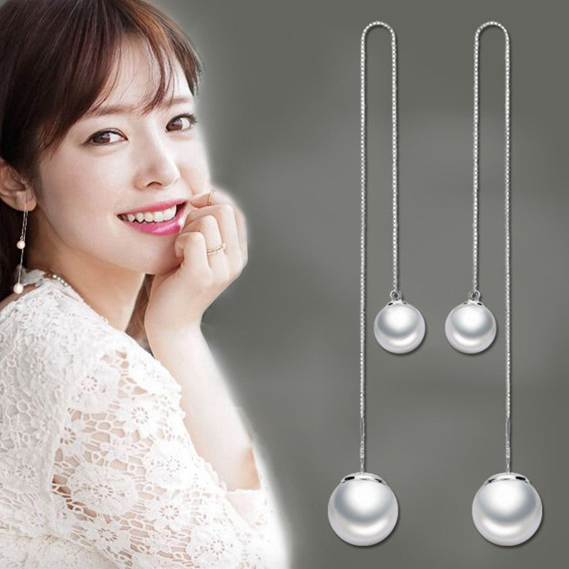 Women's Sterling Sier Big Small Balls Two Sides Pearl For Simple Ear Line