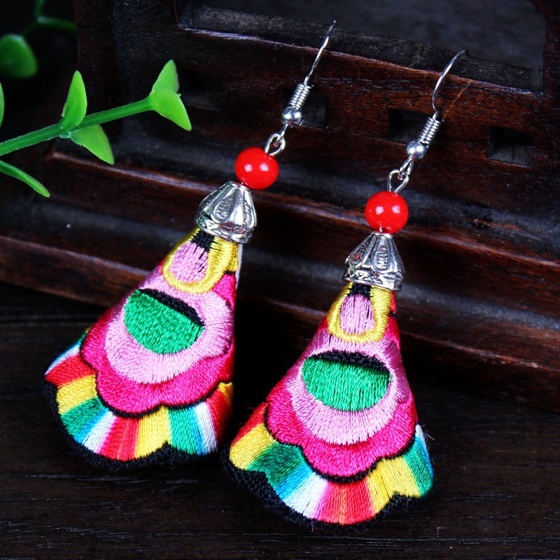 Yunnan National Style Fabric Embroidered Embroidery Earrings