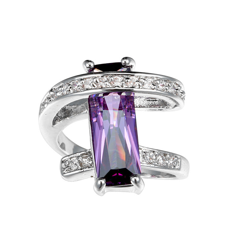 Women's Fashion Creative Rectangle Color Zircon Ring