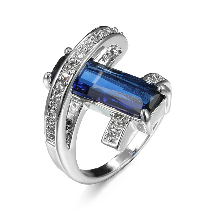 Women's Fashion Creative Rectangle Color Zircon Ring