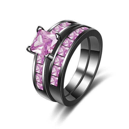 Double Layer Pink Zircon Black Gold Ring