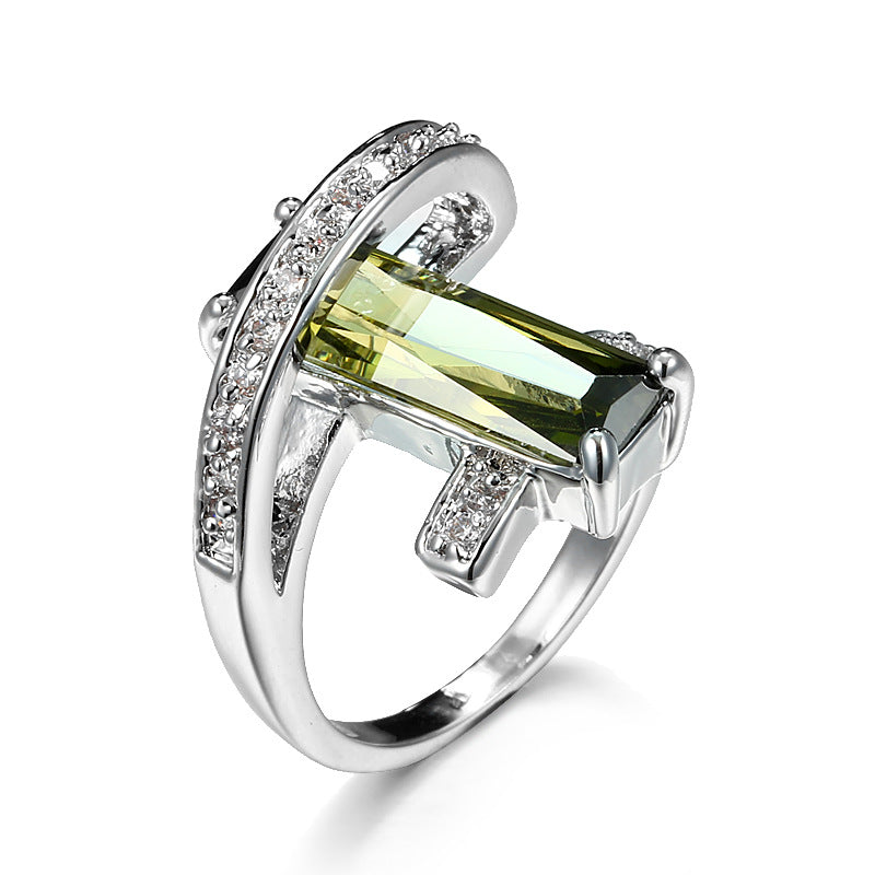 Women's Fashion Creative Rectangle Color Zircon Ring