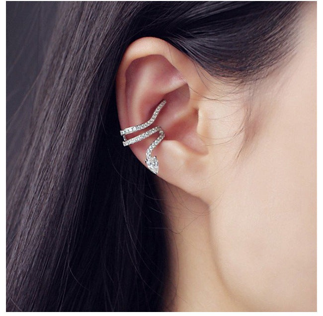 Sier Elegant Personality Snake Diamond Ear Clip Female Frosty Style Stud Earrings