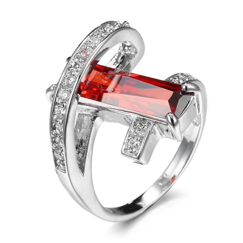 Women's Fashion Creative Rectangle Color Zircon Ring