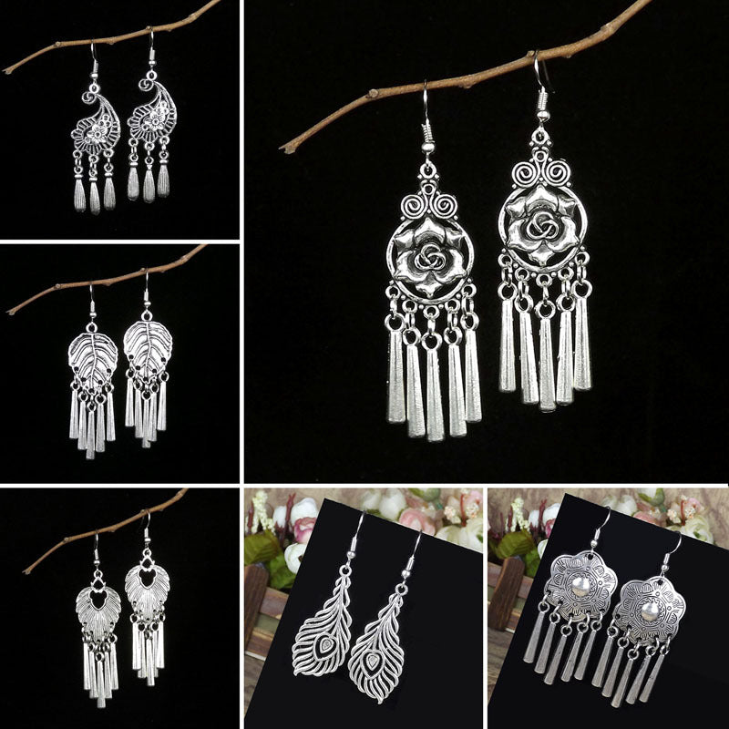 Retro National Style Small Handmade Tibetan Sier Earrings