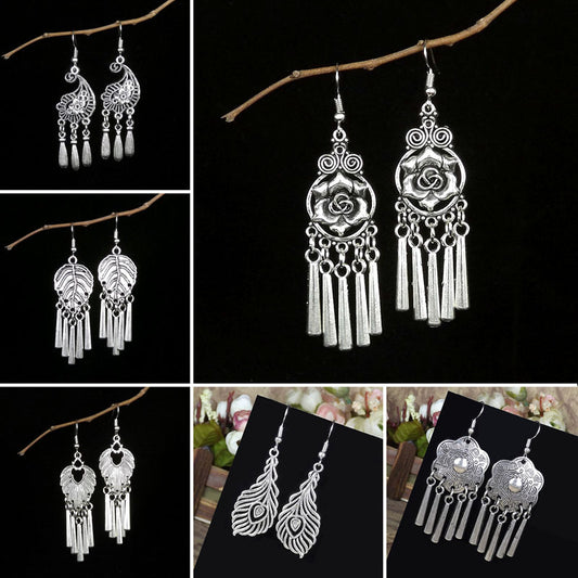 Retro National Style Small Handmade Tibetan Sier Earrings