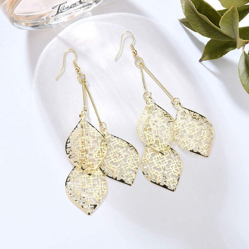 Fashion Personality Punk Eardrops Leaves Texture Temperament Stud Earrings