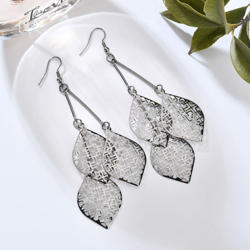 Fashion Personality Punk Eardrops Leaves Texture Temperament Stud Earrings