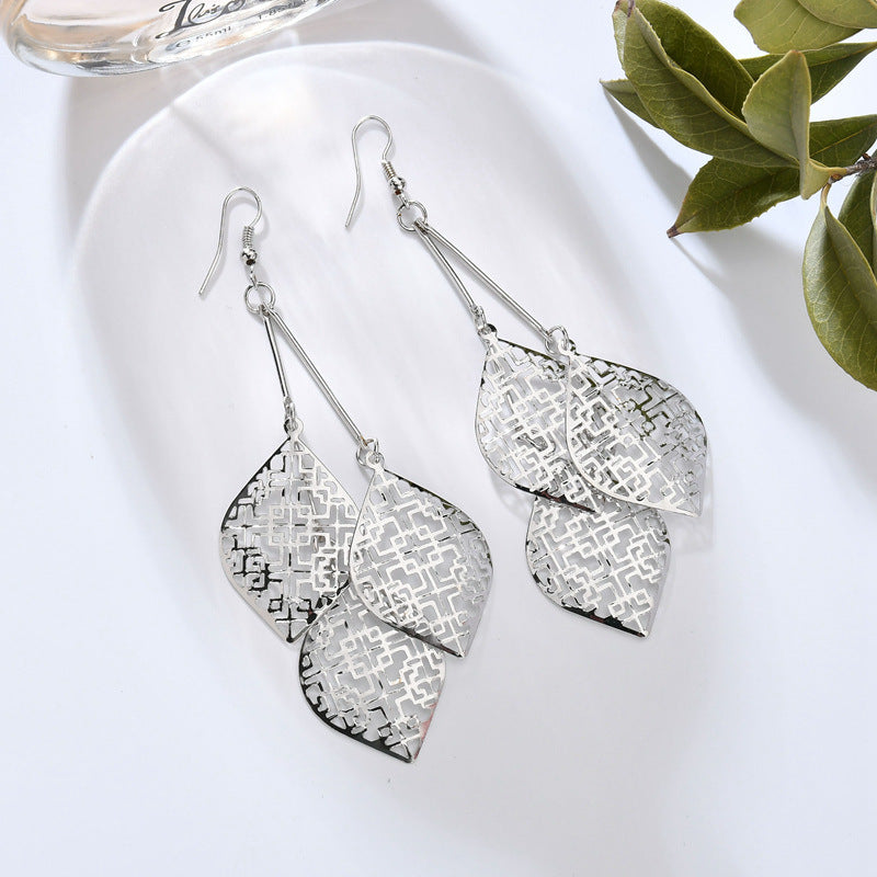 Fashion Personality Punk Eardrops Leaves Texture Temperament Stud Earrings