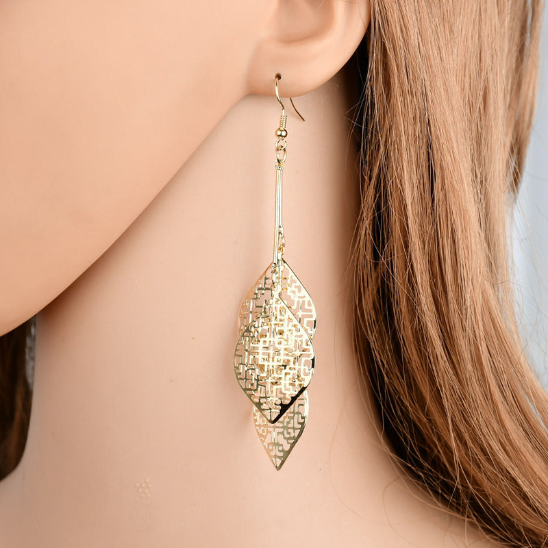 Fashion Personality Punk Eardrops Leaves Texture Temperament Stud Earrings