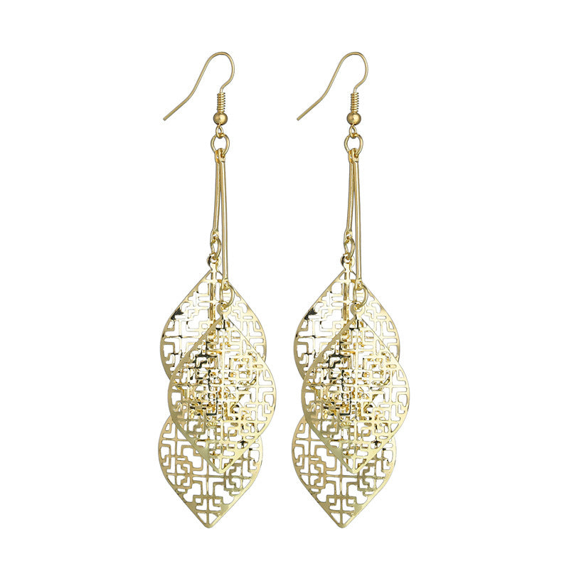 Fashion Personality Punk Eardrops Leaves Texture Temperament Stud Earrings