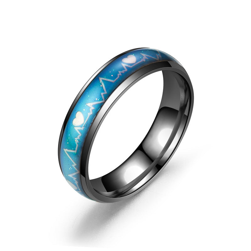Men's Titanium Steel Ecg Couple Stainless Temperature Change Ring